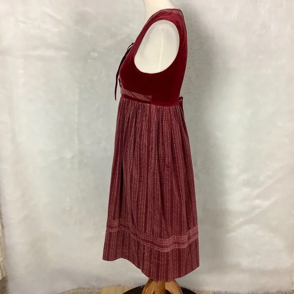 Vintage 70s Teens Fashion Elder Harajuku Tarita Red Velvet Lace Up Drindle Dress - Picture 3 of 7